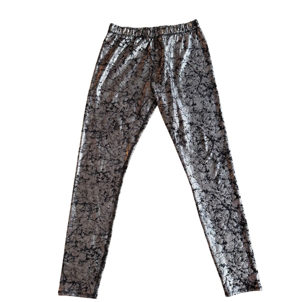 New Metallic Leggings Silver Crackle Foil Rave Festival Cyberpunk Matrix Small